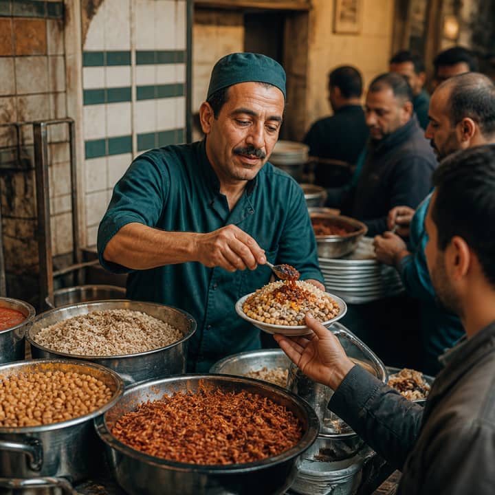 Busy counter serving Egyptian food